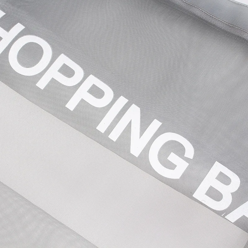 Wholesale Portable Letter Print Breathable Transparent Beach Bag Supermarket Mall Nylon Mesh Shopping Bag