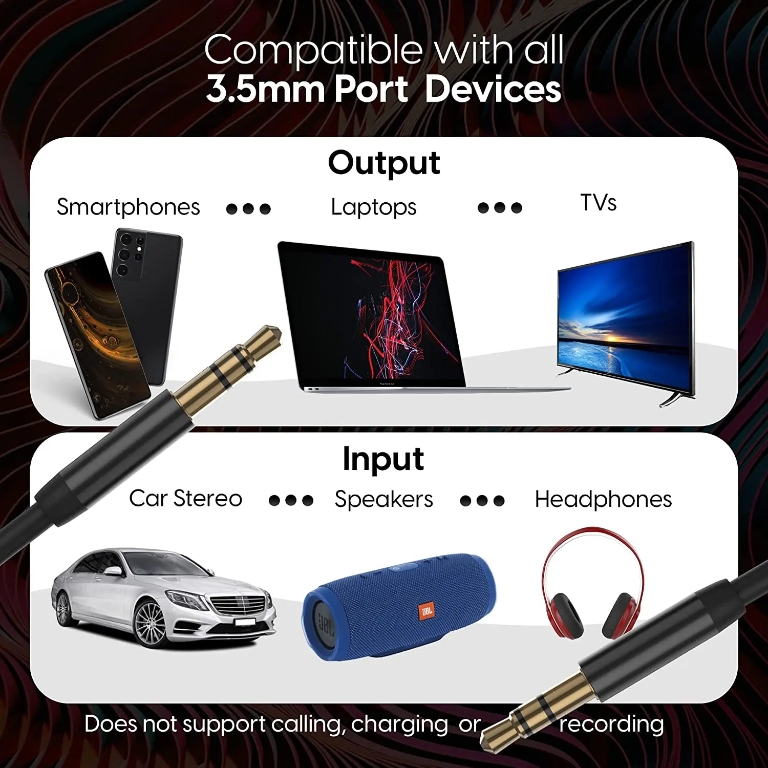 Factory oem odm Audio Cable 3.5mm 24K Gold Plated Wholesale 3.5mm Stereo Jack Aux Audio Cable