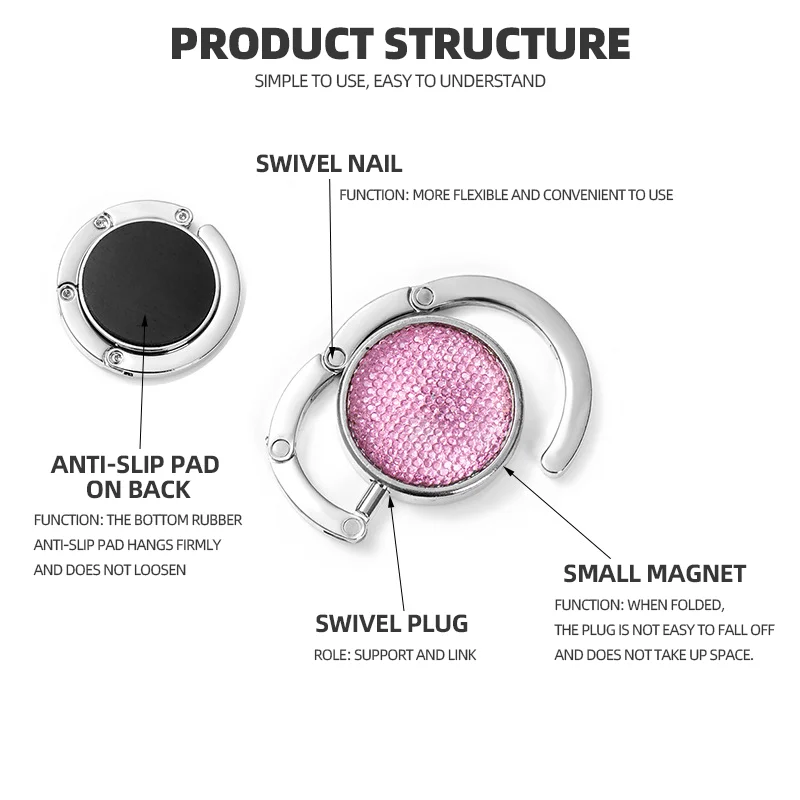 Custom Blank Folding Bag Purse Hook Handbag Hanger Holder