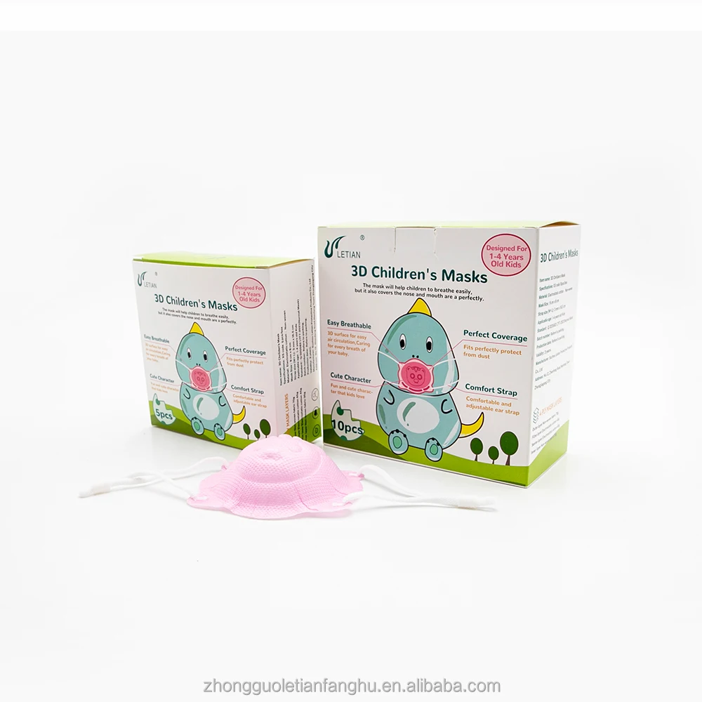 Letian Wholesale 4 layers Disposable Protective Colorful  Cute Baby Facemask  3D kn95 Respirator Child Kids Face Masks