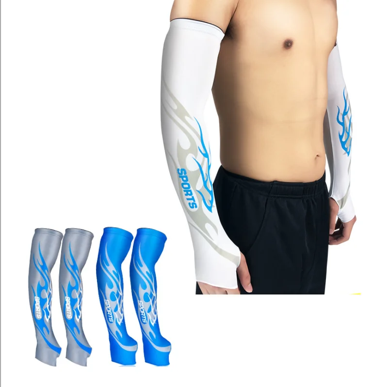 DIY fashion sublimation printing pattern white anti-uv ice silk elastic sports compression cooling arm sleeve with thumb hole