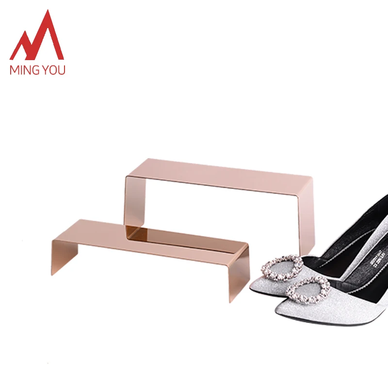 Shoe Display Shelf Jewelry Display Stand Stainless Steel  Gold Stackable Rack Display Risers Countertop Perfume Holder