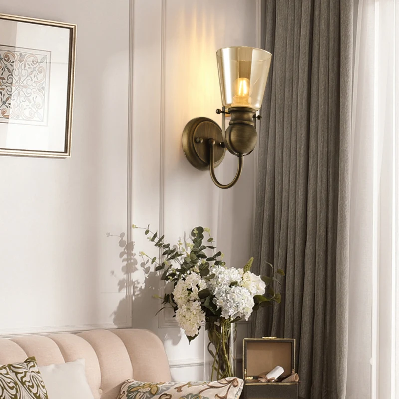 HUAYI Antique Style Modern Wall Lamp Glass Wall Lamp Vintage Home Decor Creative Studio European Style Loft Hotel Wall Lamp