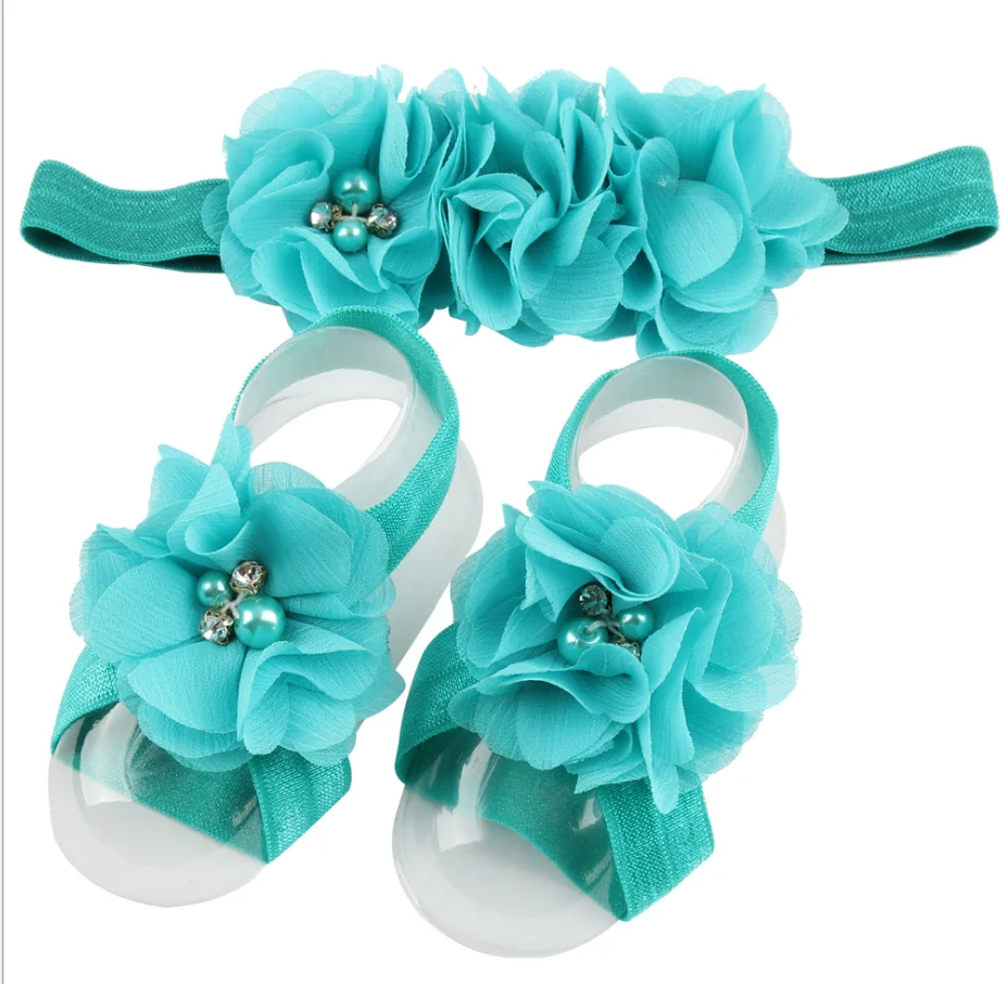Colorful Foot Flower Barefoot Headband Hair Band Accessories for Baby Infants Girls Toddler Newborn Chiffon Lace 14 colors