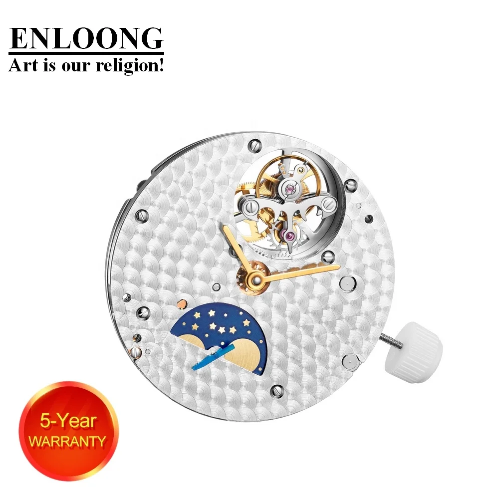 ENLOONG Luxury Tourbillon Movement with Real Moon Phase Lunar Phase 19 Jewels Manual Winding OEM LOGO Tourbillon Movement