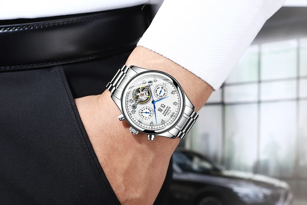 Top Brand GUANQIN Men Business Automatic Mechanical Watch Waterproof Wrist Watches Stainless Steel strap