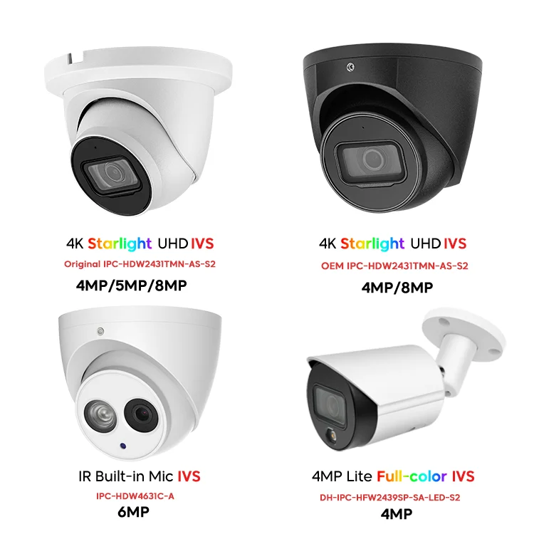 OEM DAHUA 5MP 8MP Motion Detection Starlight Black Turret Eyeball Network Camera 4MP 4K 6MP POE IP67 Bullet IP Camera