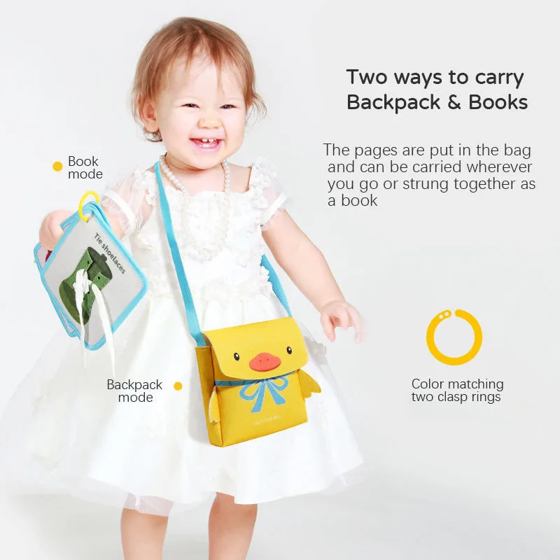 Baby Montessori Activity Bag Cute Duck Busy Cloth Bag Quiet Busy Book Toy Motor Early Education Daily Skills Learning for Kids