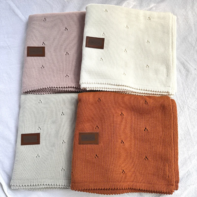 Customized Newborn Cotton Yarn Nursery Baby Swaddle Blankets Lightweight Knitted Delicate Warm Pink Pointelle Blanket