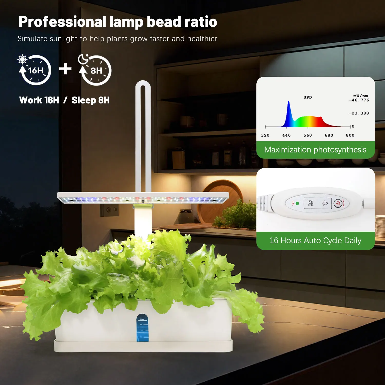 Automatic Timer Indoor Smart Led Lettuce Hydroponics Growing System 9 Pods Plant Germination Kit Kitchen Countertop Herb Garden