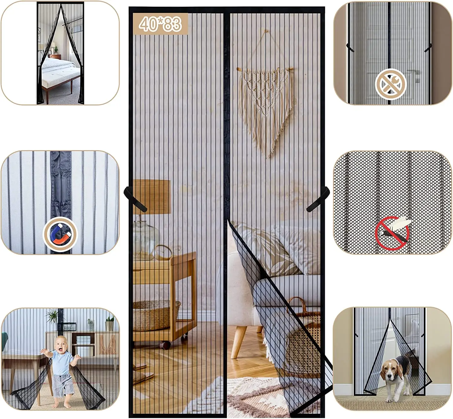 Cross border hot sale mosquito screen door mesh curtain magnet fasteners magnetic door curtain with hook and loop