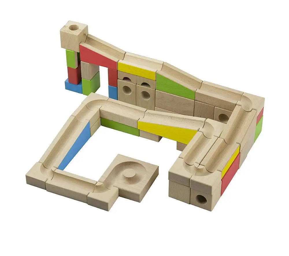 
Marble Run Sets Colorful Classics Wooden Marble Run 63 Pcs Set Race Tracks Wooden Stacking Toy 