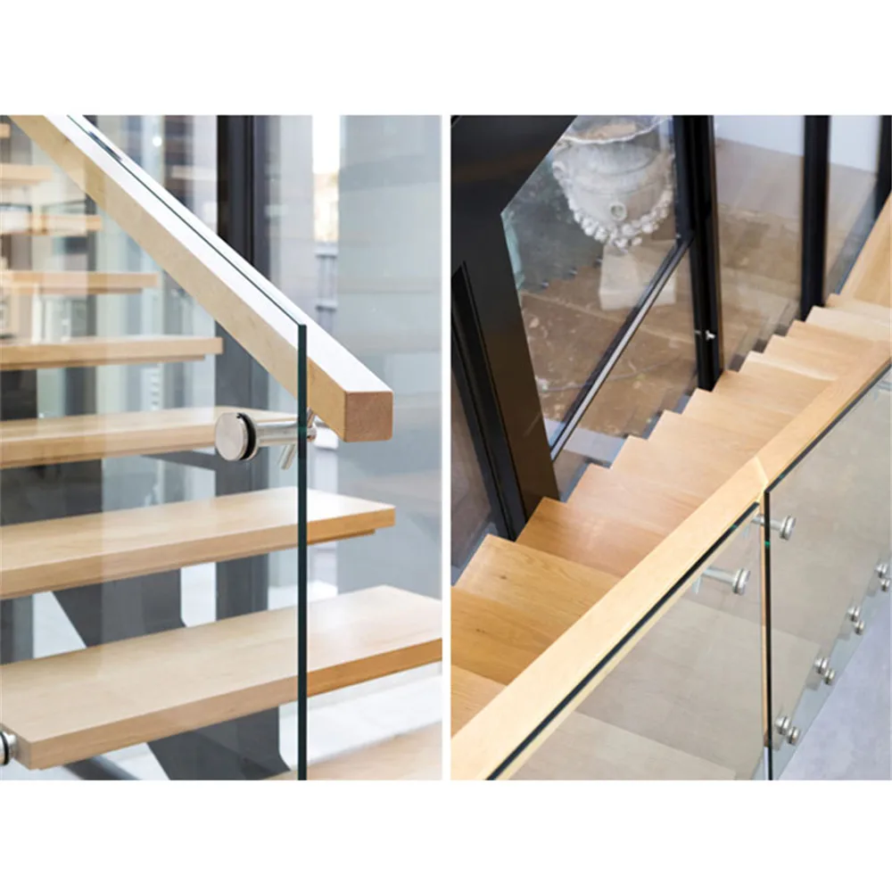 CBMmart Top Selling Modern Design Black Stringer European Beech Solid Wood Tread Glass Railing Staircase Stairs
