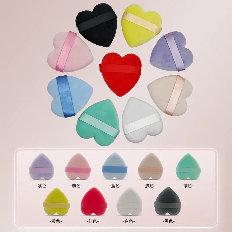 Custom Logo Heart Face Makeup Loose Powder Puff Shape Finger Velour Makeup Powder Puff