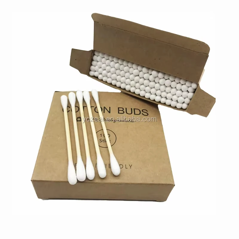 Factory New Arrival Custom 100pcs Paper box double head ear clean buds plastic stick cotton swabs