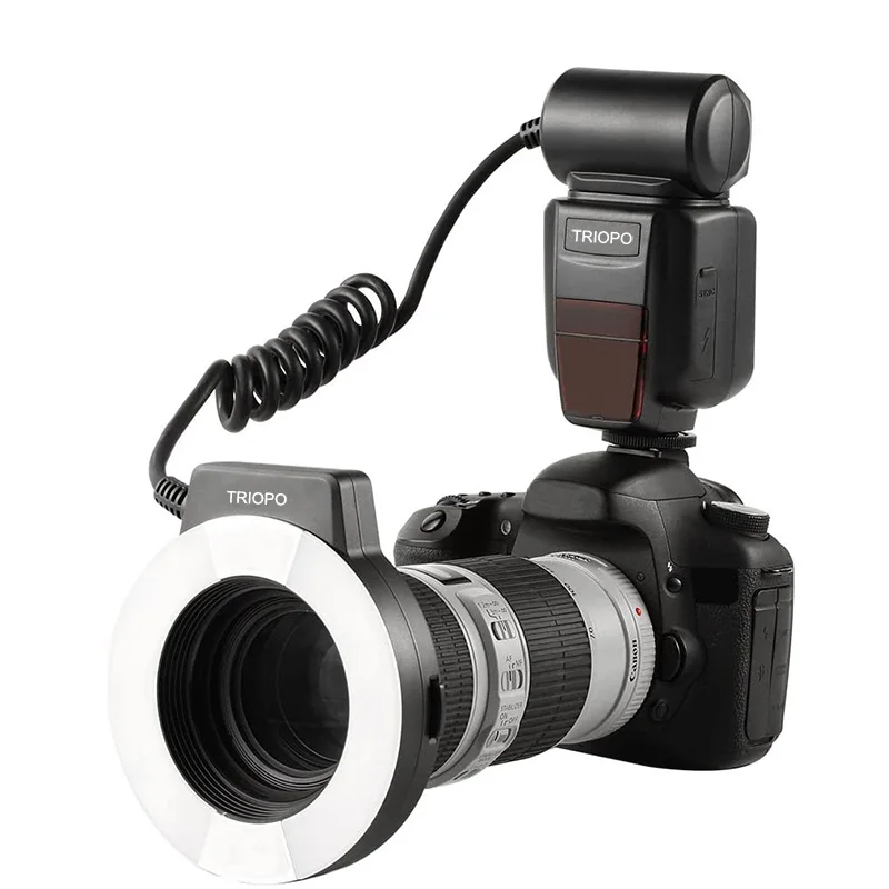 Triopo photography dslr camera marco ring flashing lights speedlite flash light canon for 750d EOS , 70d etc speedlight