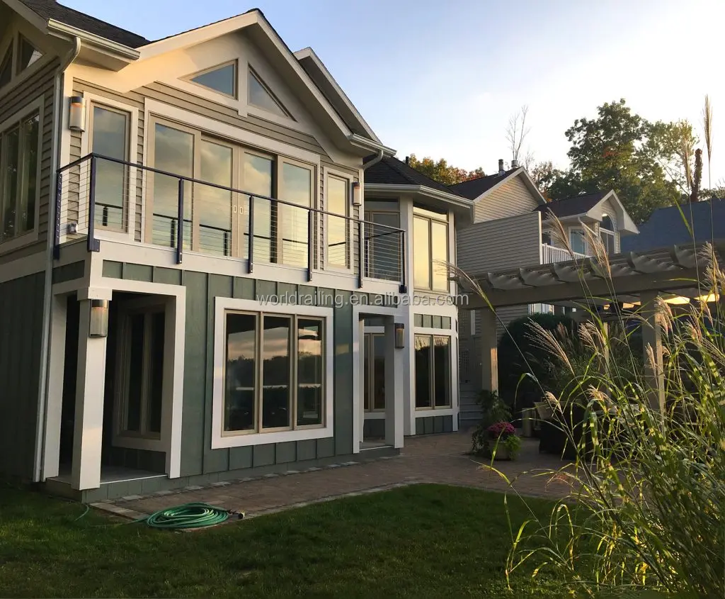 YL T Stainless Steel veranda Cable Wire Railing with Black Square Post Side Mounted Balcony diy cable railing post