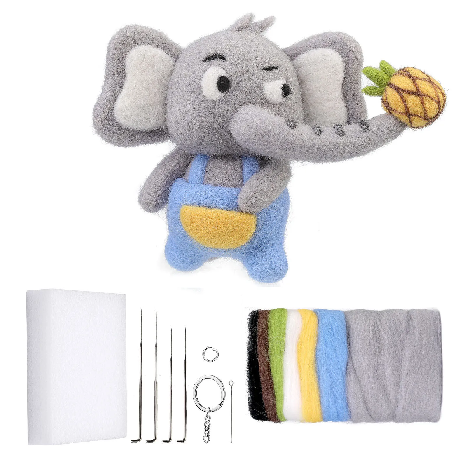 Wholesale needle Felting kit animal elephant child diy wool felt craft kit For Beginners
