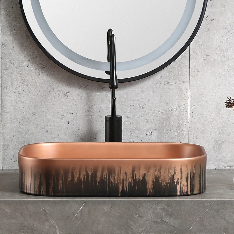 Newest Style Square Shape Vessel Sink Ceramic Material Artistic Look Table Top Basin For Luxury Hotel