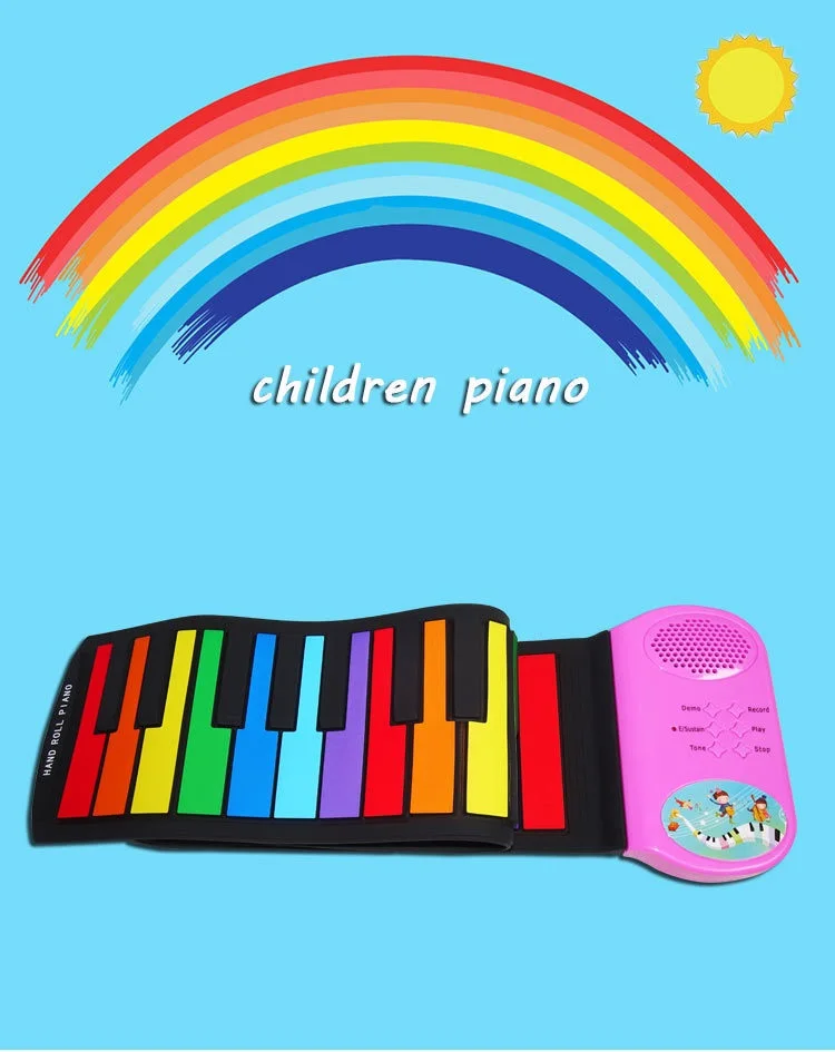 49 keys kids piano electronic keyboard high quality hand roll silicon rainbow children organ piano electronic organ keyboard