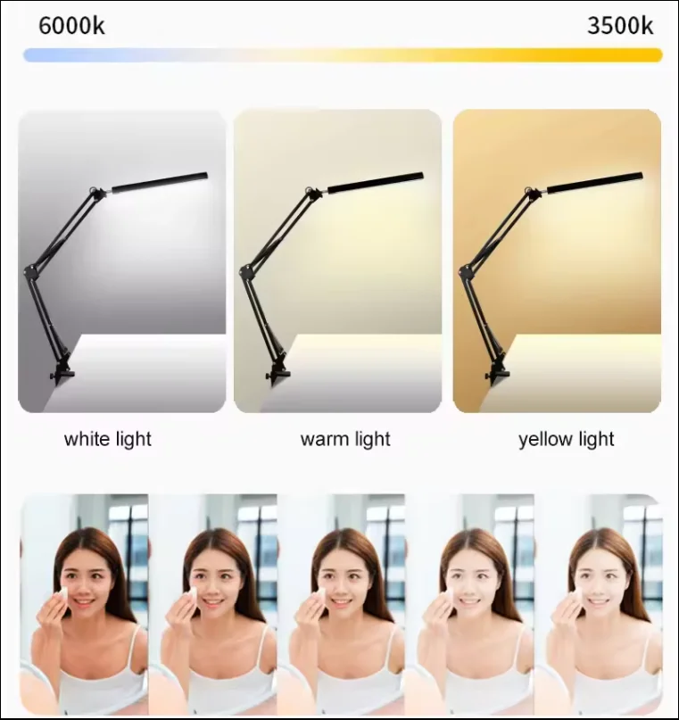 LED long arm double head eye protection desk lamp reading study work embroidery lamp nail beauty eyelashes computer fill light