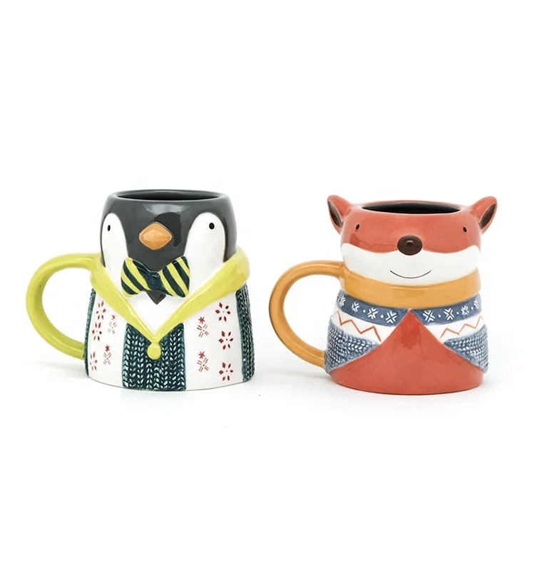 Wholesale 3D Animal penguin shaped Ceramic Milk Mugs Porcelain Christmas Gift with Handpainting