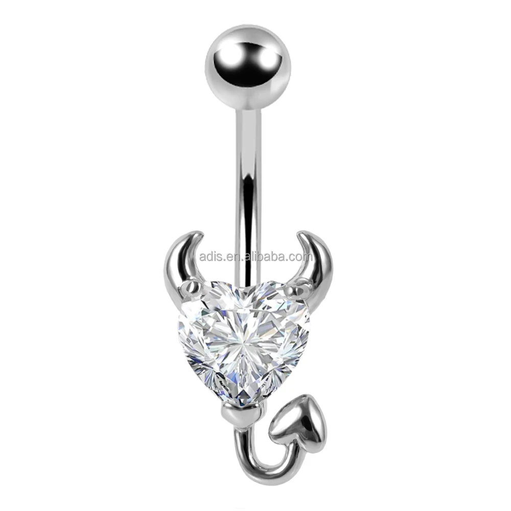 14G devil belly button ring sexy shiny rhinestone belly button nail stainless steel navel ring