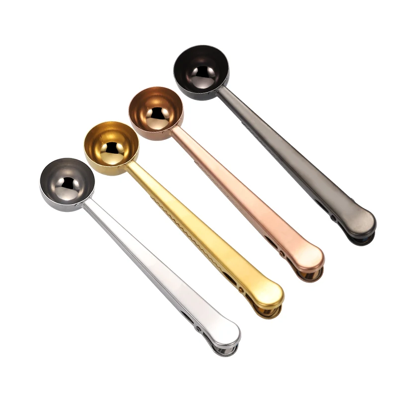 Amazon hot sale kitchenware gadgets  double-duty  stainless steel measuring coffee scoop  with clip