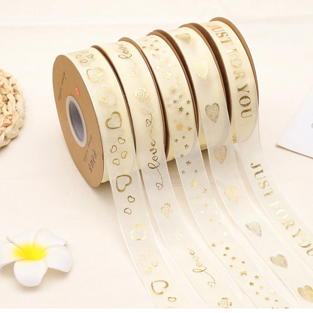 Рисово-белая шифоновая позолоченная пряжа с цветочным букетиком, украшение для торта, подарка на день рождения с цветочной лентой