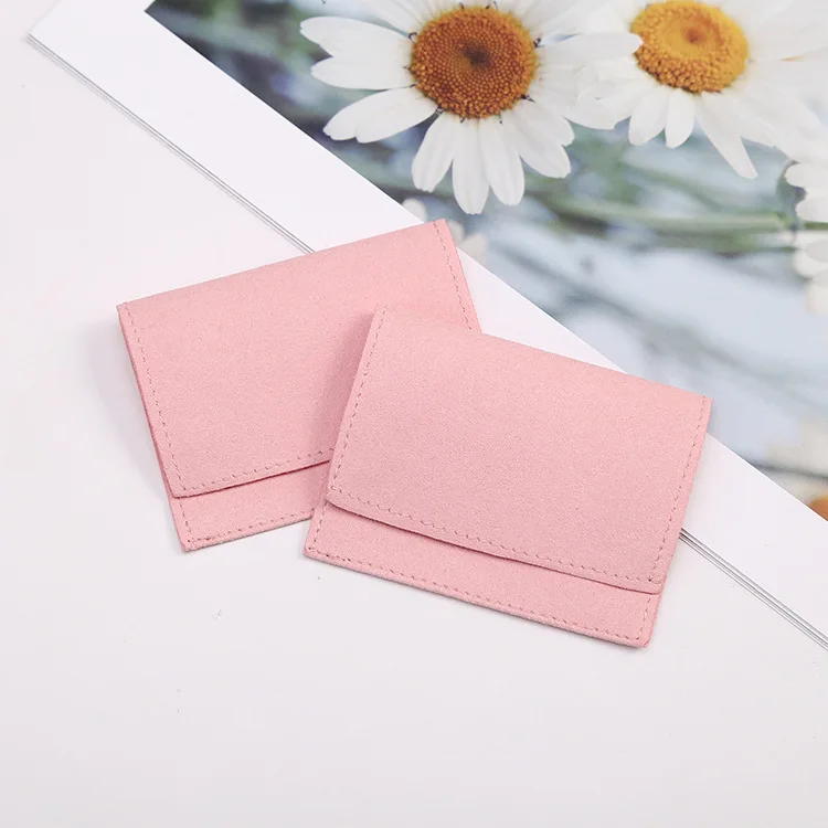 Small Chic Envelope Flap Dust Packaging Display Suede Microfiber Jewellery Gift Pouches Travel Packaging Mini Jewelry Pouch Bag