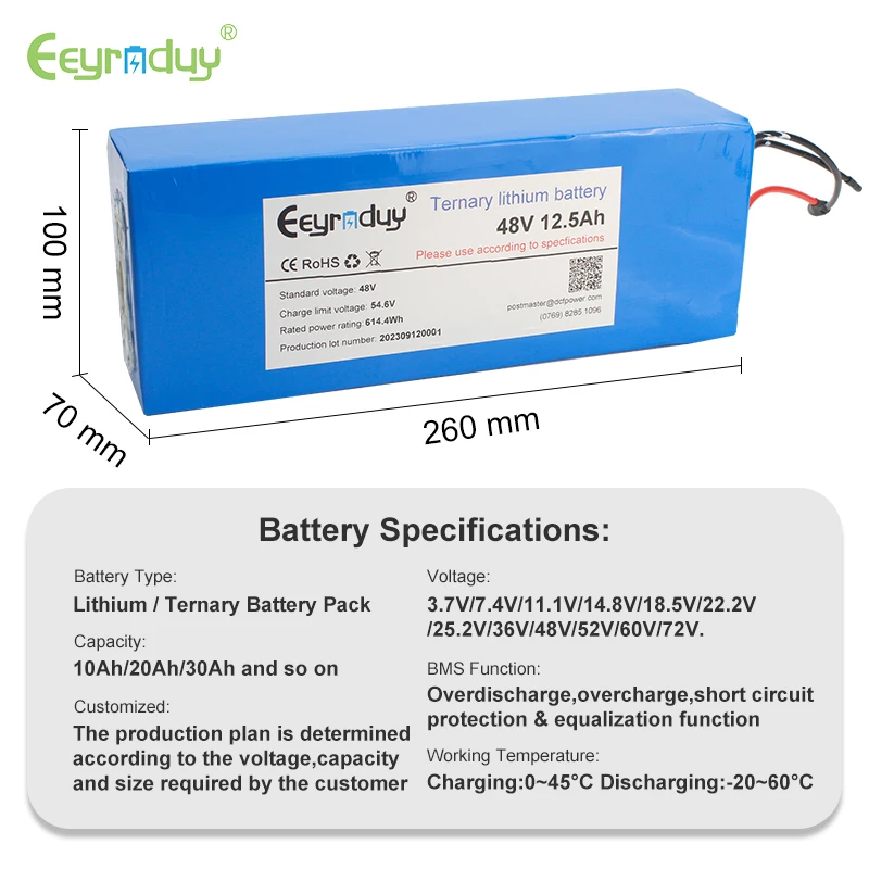 Customized 60V 29ah-50ah Lithium li-ion Battery Pack for E-bike Motorcycle Scooter-24V 36V 48V 72V NCM Anode Material 12V