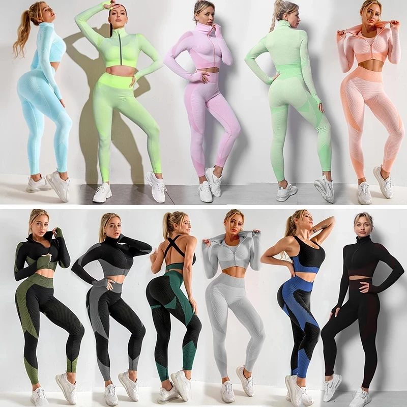 Gym Wear Female Sport Set Fitness Sport Suit - Seamless Activewear Running Workout Exercise Women Long Sleeve Yoga Gym Sets
