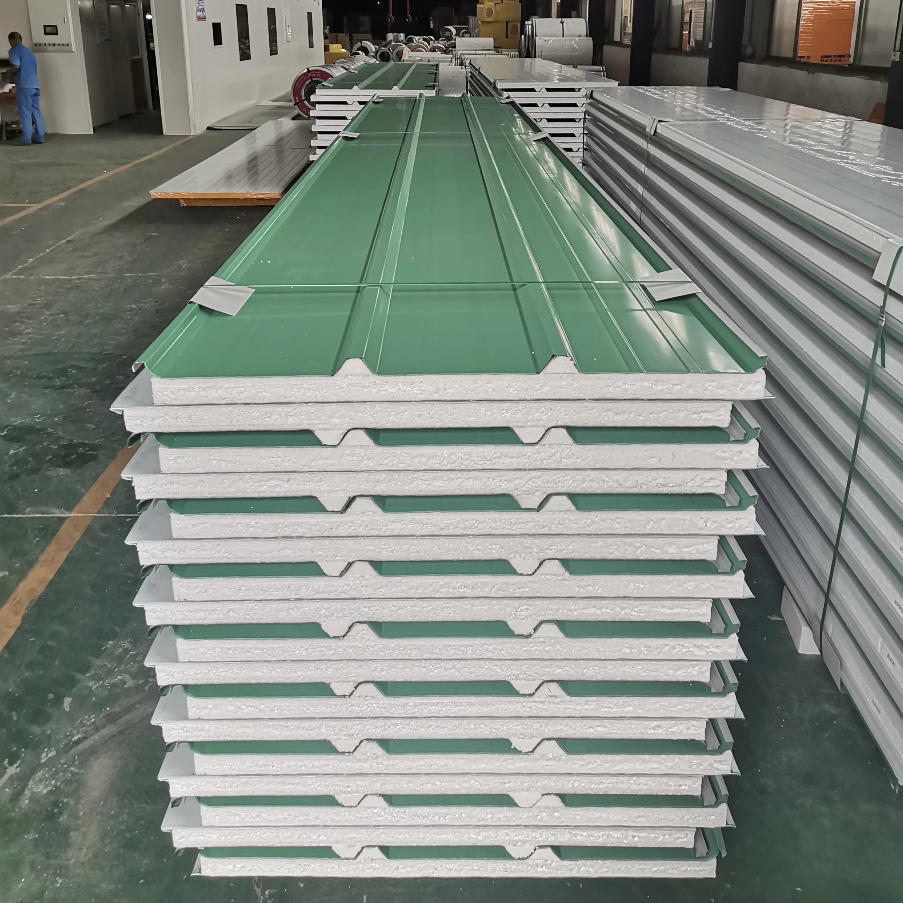 prefab house garage warehouse green offwhite papan sandwich atap eps
