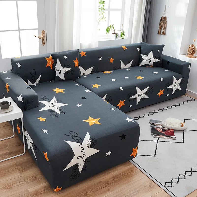 Fashion Splicing Color L Shape 3 4 Seaters Pattern Printing Elastic Stretch Living Room Sofa Seat Cover Set