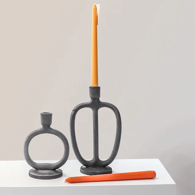 Vintage Frosted black candlestick holder resin wabi-Sabi candle holder small size for TV cabinet decoration