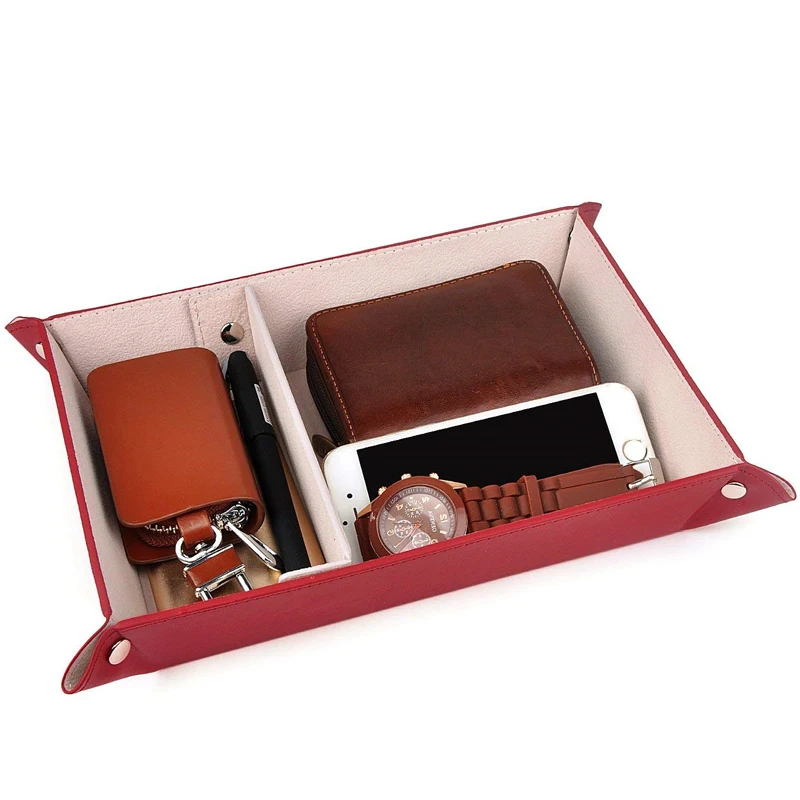 SANQIANWAN PU Leather Computer Desk Storage for Key Phone Jewelry Wallet Watch Leather Valet Tray