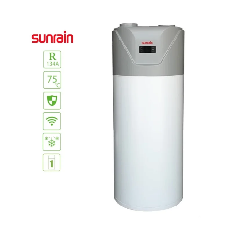 Sunrain 75 Degree Centigrade Hot Water R134a Hot Selling All In One Type Domestic Air To Water Heat Hump Water Heater