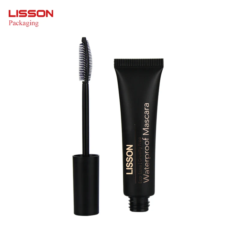 Wholesale Custom Soft Squeeze Cosmetic Mascara Wand Tube Packaging Black Plastic 10ml 15ml Empty Mascara Tube with Eyelash Brush