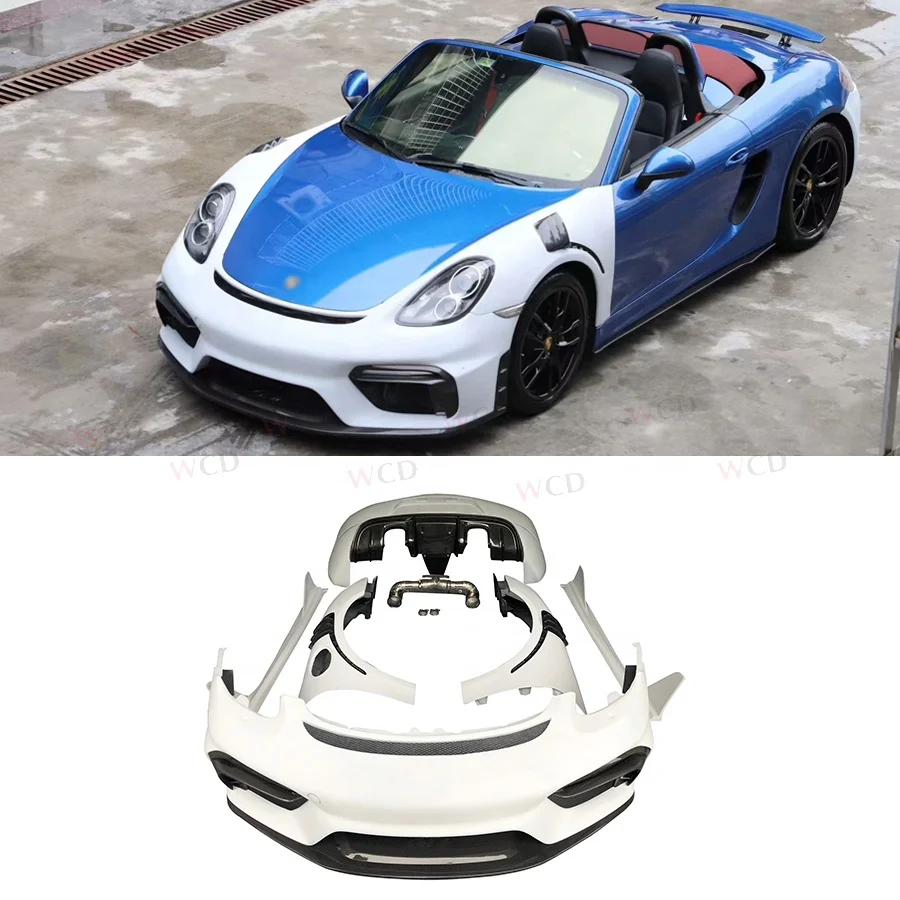 Half Carbon Fiber Bodykit For Porsche Cayman 718 981 982 GT- 4 Style Front Bumper Fender Rear Bumper Side Skirt Body kits