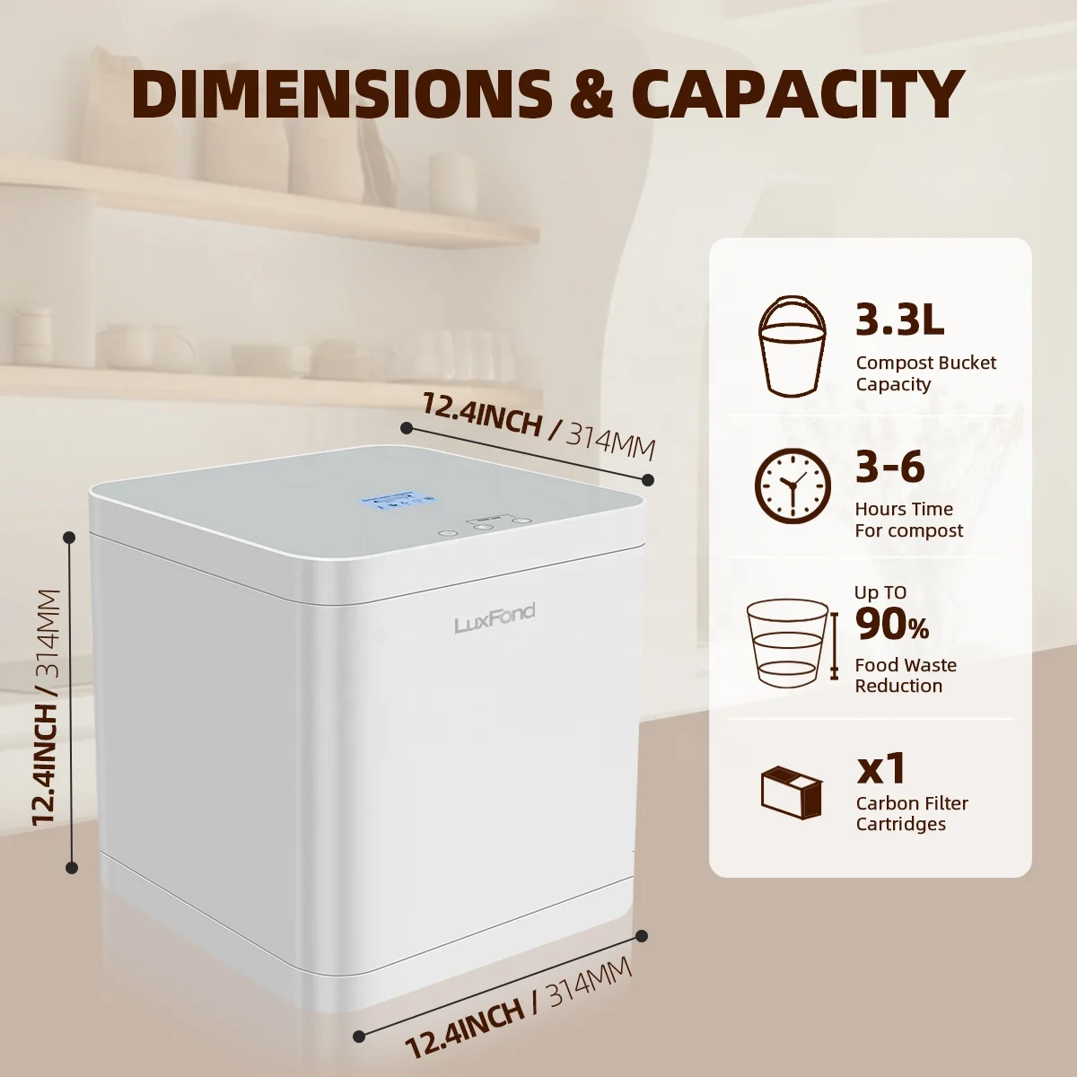LUXFOND Compostable Buckets Electric Smart Organic Decomposers Food Waste Garbage Disposal Food Bin Composter Machine