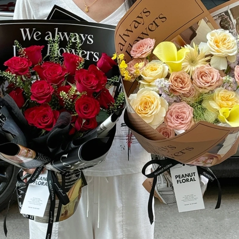 LUCIA Bouquet Wrapping Paper Thickened Waterproof Flower Wrapping Paper English Newspaper Wrapping Flower Paper LF160682