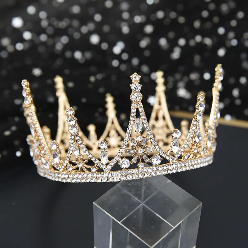 New bride golden crown Korean version exquisite snowflake crown headdress fairy sparkle rhinestone wedding accessories jewelry