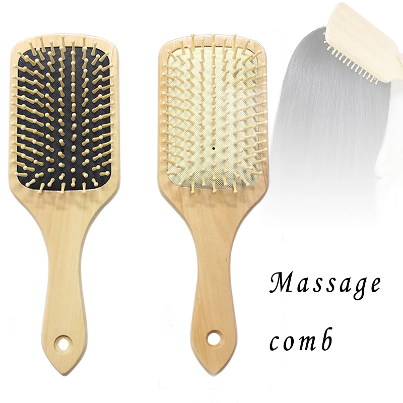 Eco-friendly Cushion Natural Wood Teeth Massage Comb paddle wood hair brush