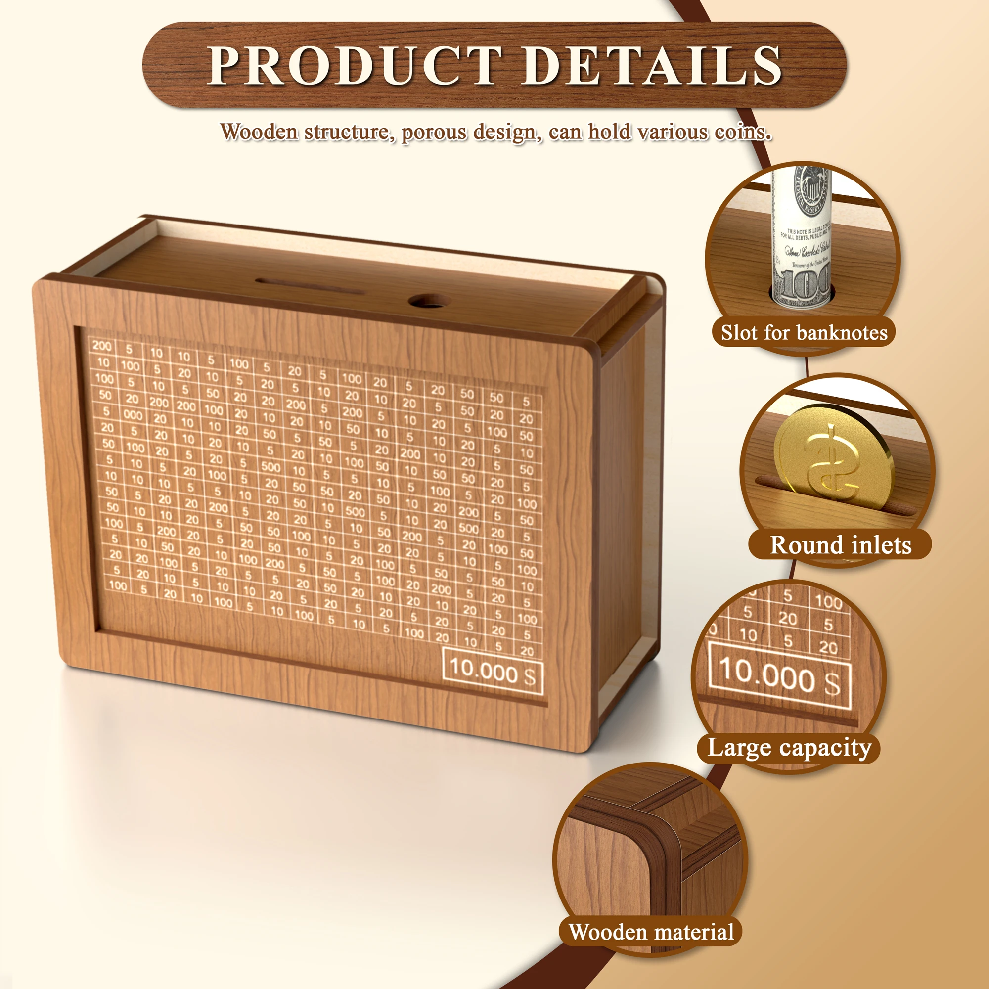 High quality Reusable Wooden Digital Money Saving Box for Kids and Adults