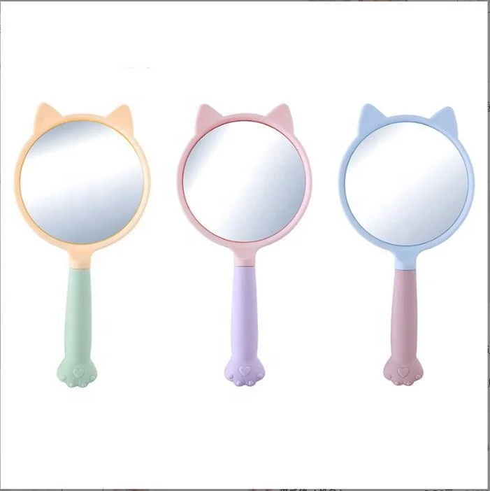 A3254 Portable hand-held cat cartoon student portable compact handle vanity mirror beauty mirror beauty mirror