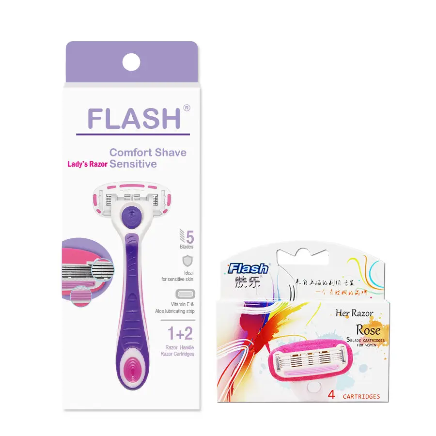 Lady Body Care Pink or Blue Color  System Razors for Women 5 Blades Face Shaving Product