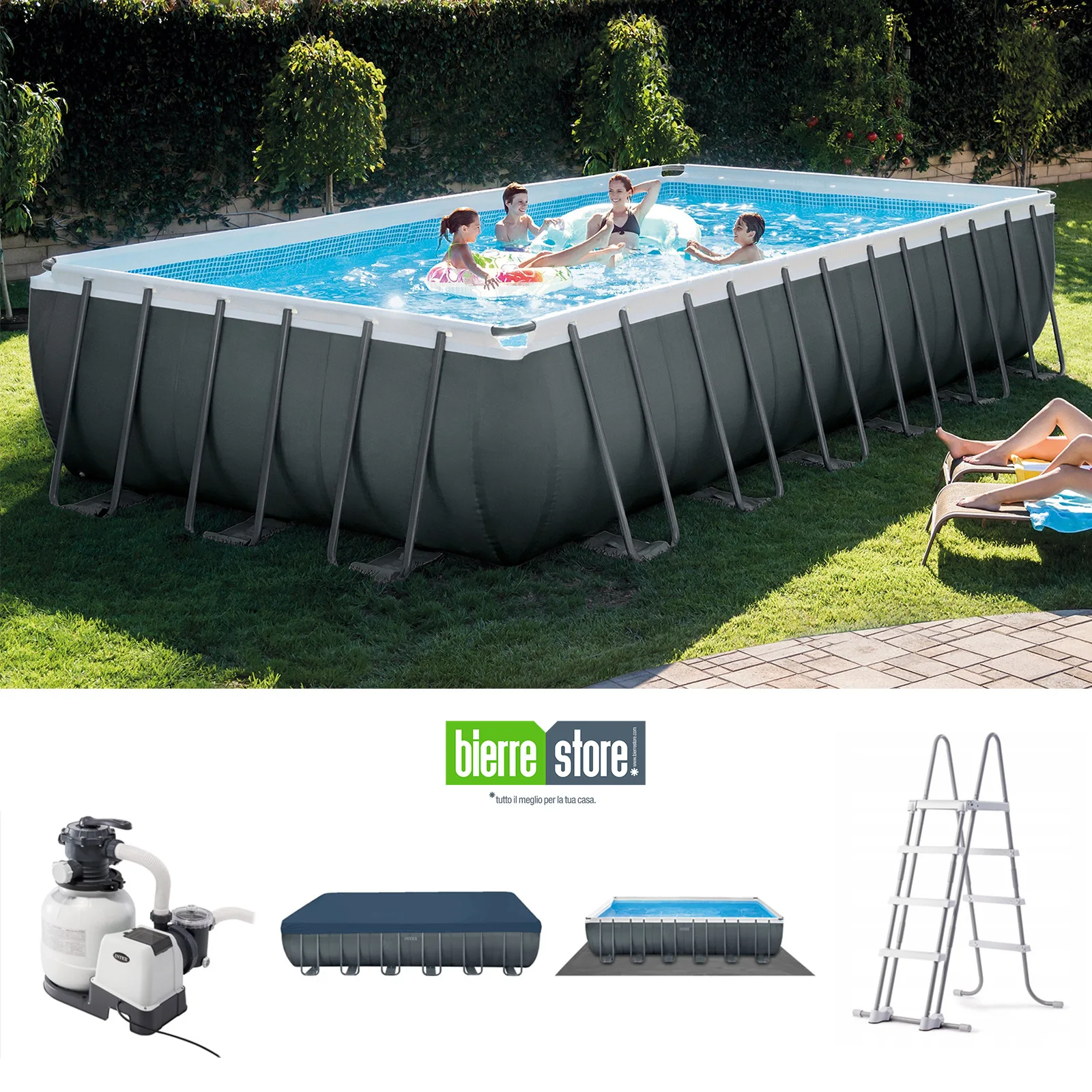 26356 Ultra Metal Frame Rectangular Swimming Pool Set Freestanding Swimming Pool