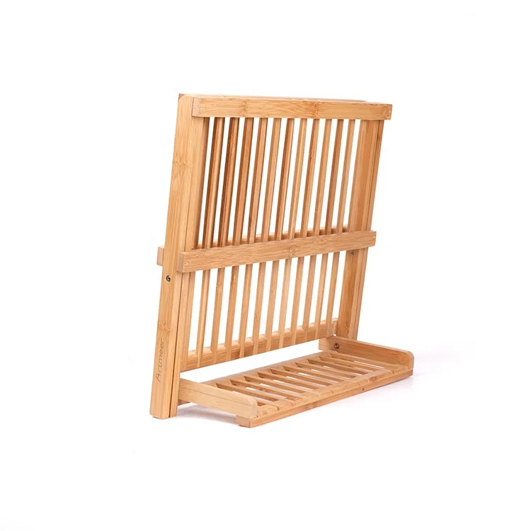 Collapsible Dish Drying Rack  Bamboo Kitchen Folding Dish Rack Plate Holder | Compact Foldable Dish Drainer