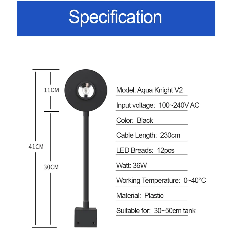 Aquarium LED Light 36W Sea Water Lighting Saltwater Clip-on Lamp Marine Coral Reef Fish Nano Tank Sunrise Sunset