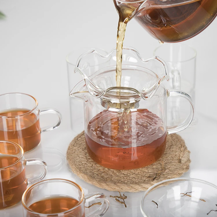 Teapot and Tea Cup Set Glass Teapot With Six Tea Cups with Handle Combined Glass Teapot Sets
